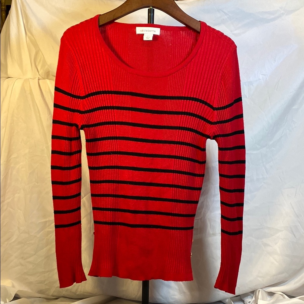 Liz Claiborne Red and Black Crew Neck Sweater